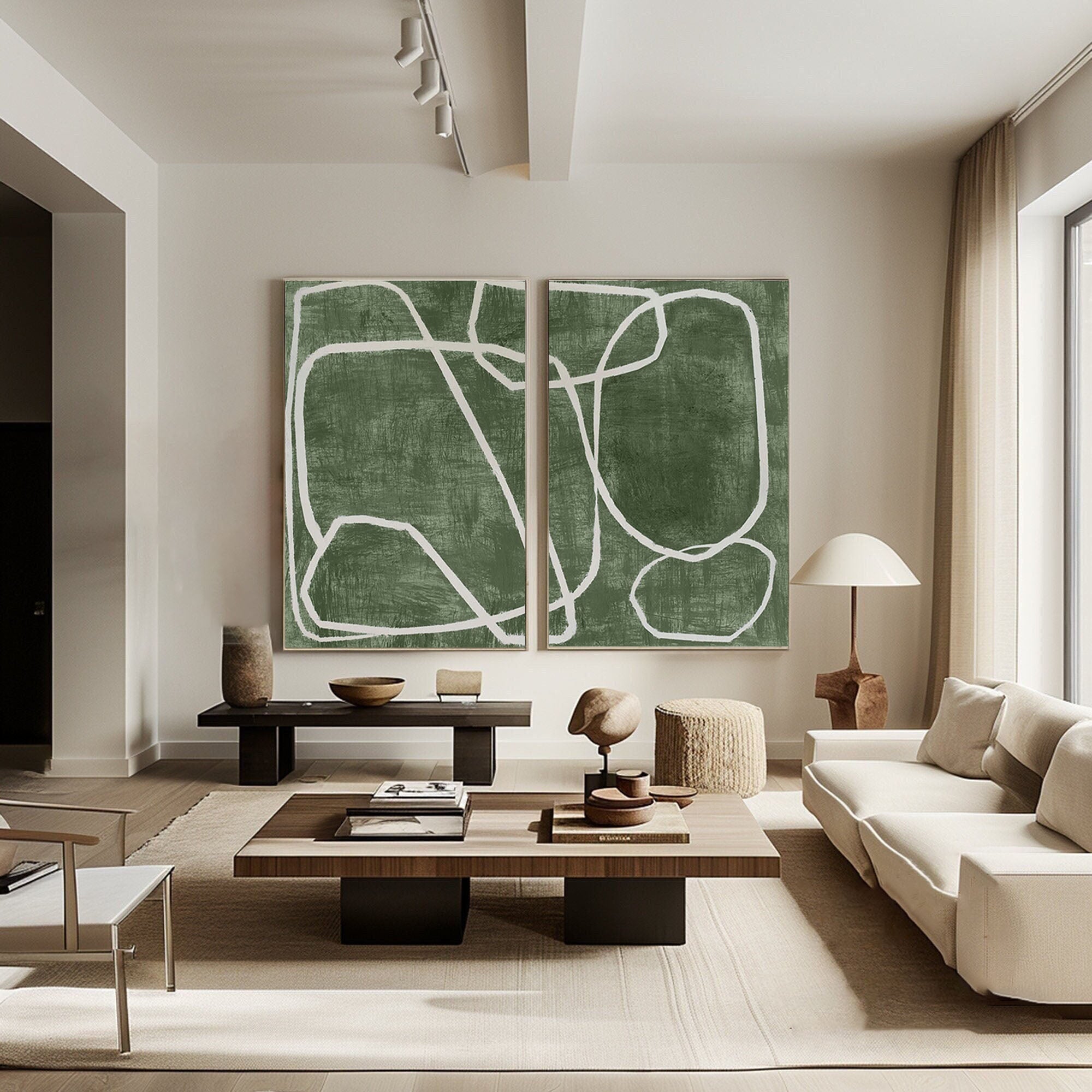 Emerald Dual Canvas Art - Geometric Minimalist Lines SET OF 2