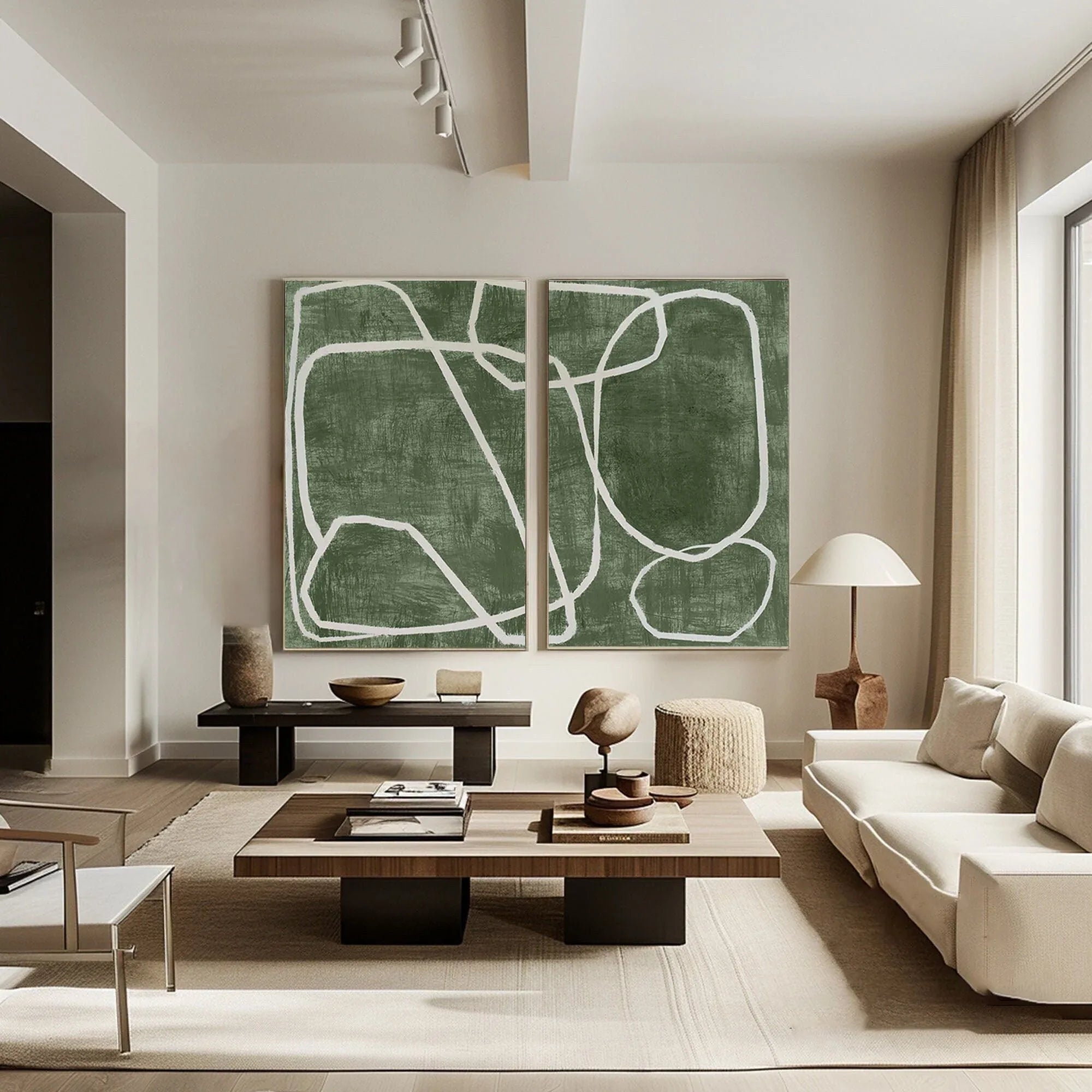 Emerald Dual Canvas Art - Geometric Minimalist Lines SET OF 2 - artextured