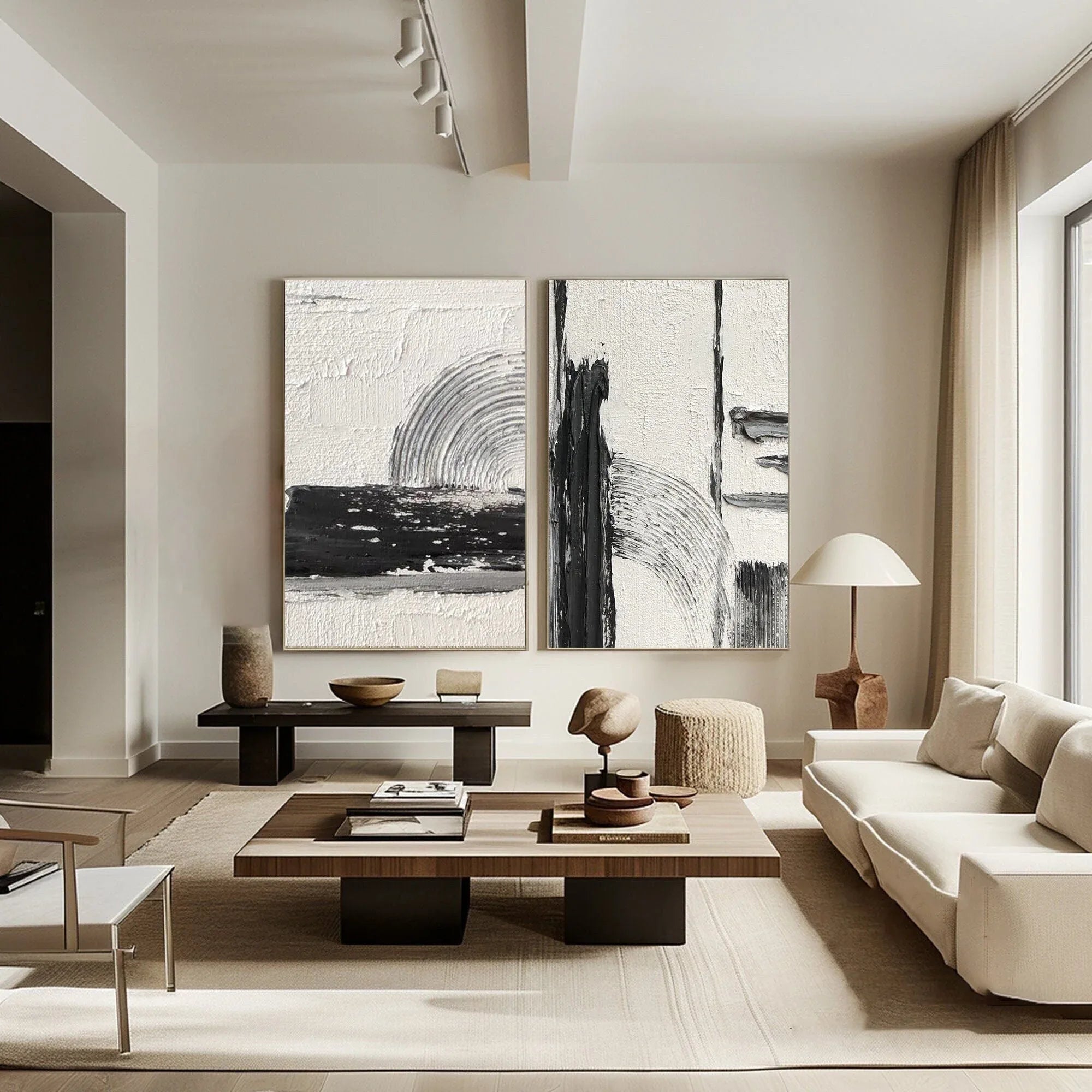 Bold Harmony- Black and White Textured Canvas Duo SET OF 2 - artextured