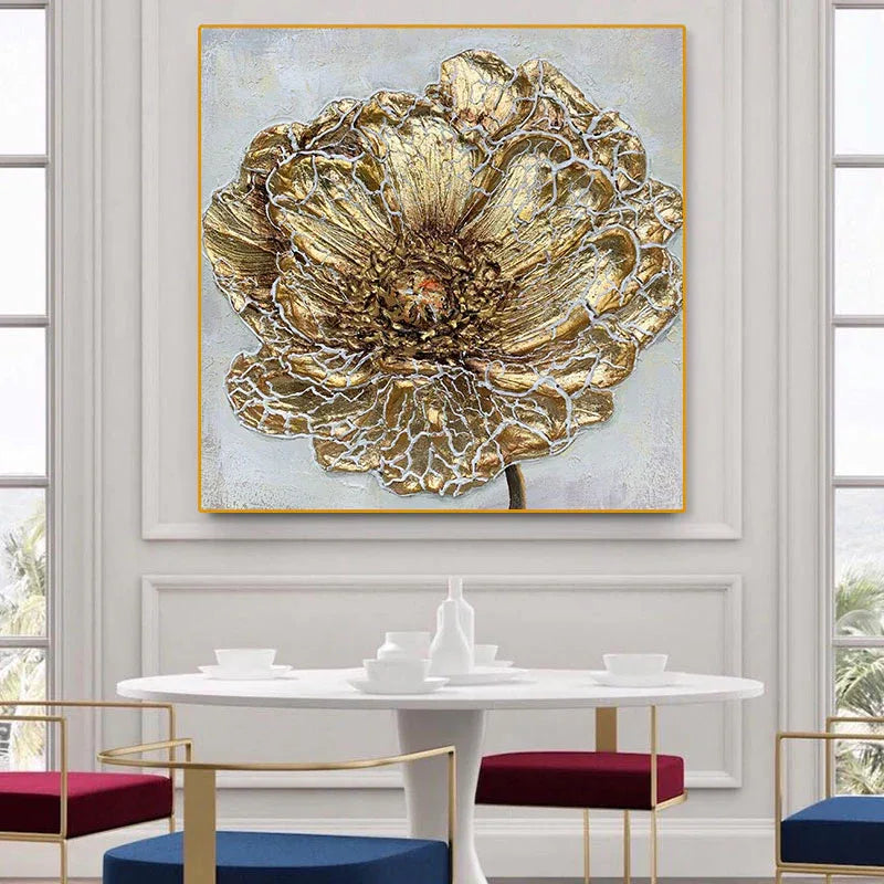 Golden Bloom-Abstract Texture Wall Art of Golden Three-Dimensional Flowers - artextured