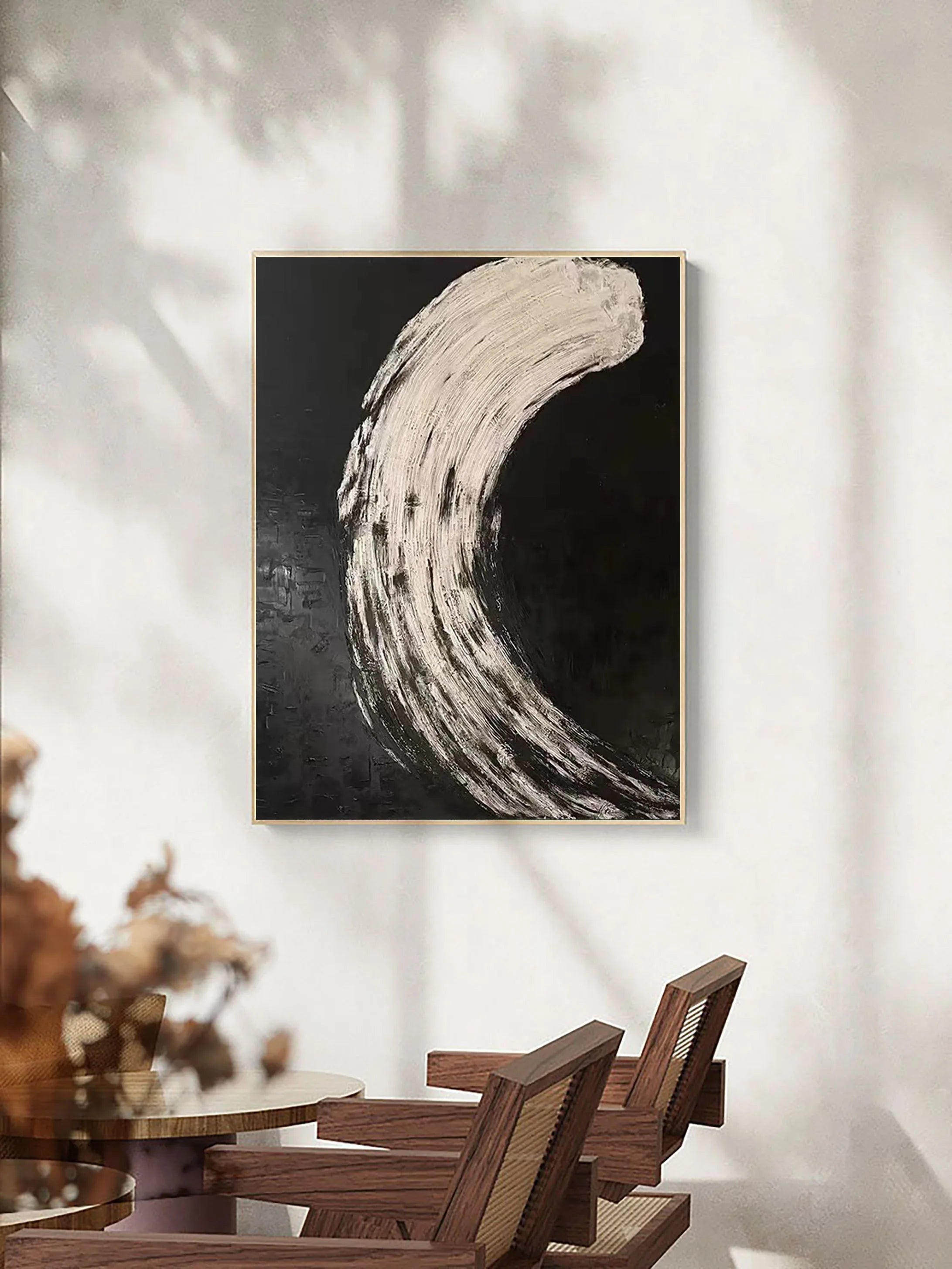 Eclipse Flow-Modern Minimalist Abstract Black and White Curved Texture Wall Art - artextured