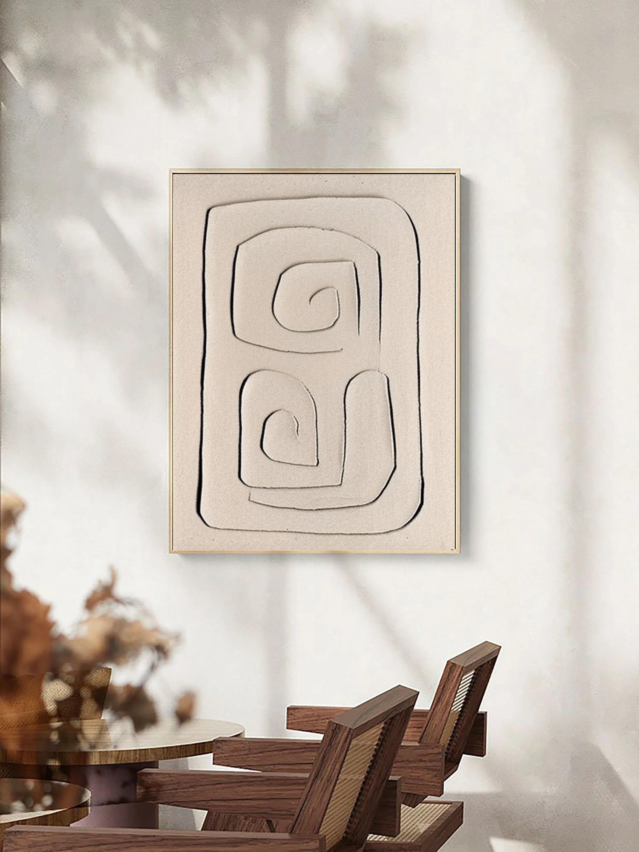 Mono Swirl Block-Wabi Sabi Abstract Wall Art with Spiral Minimalist Texture - artextured