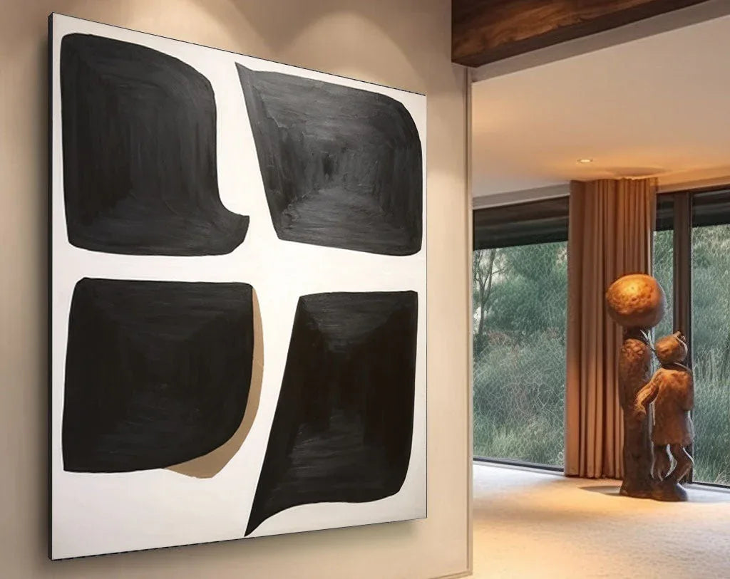 Abstract Balance Wall Art-Minimalist Black and White Geometric Balance Abstract Oil Painting - artextured