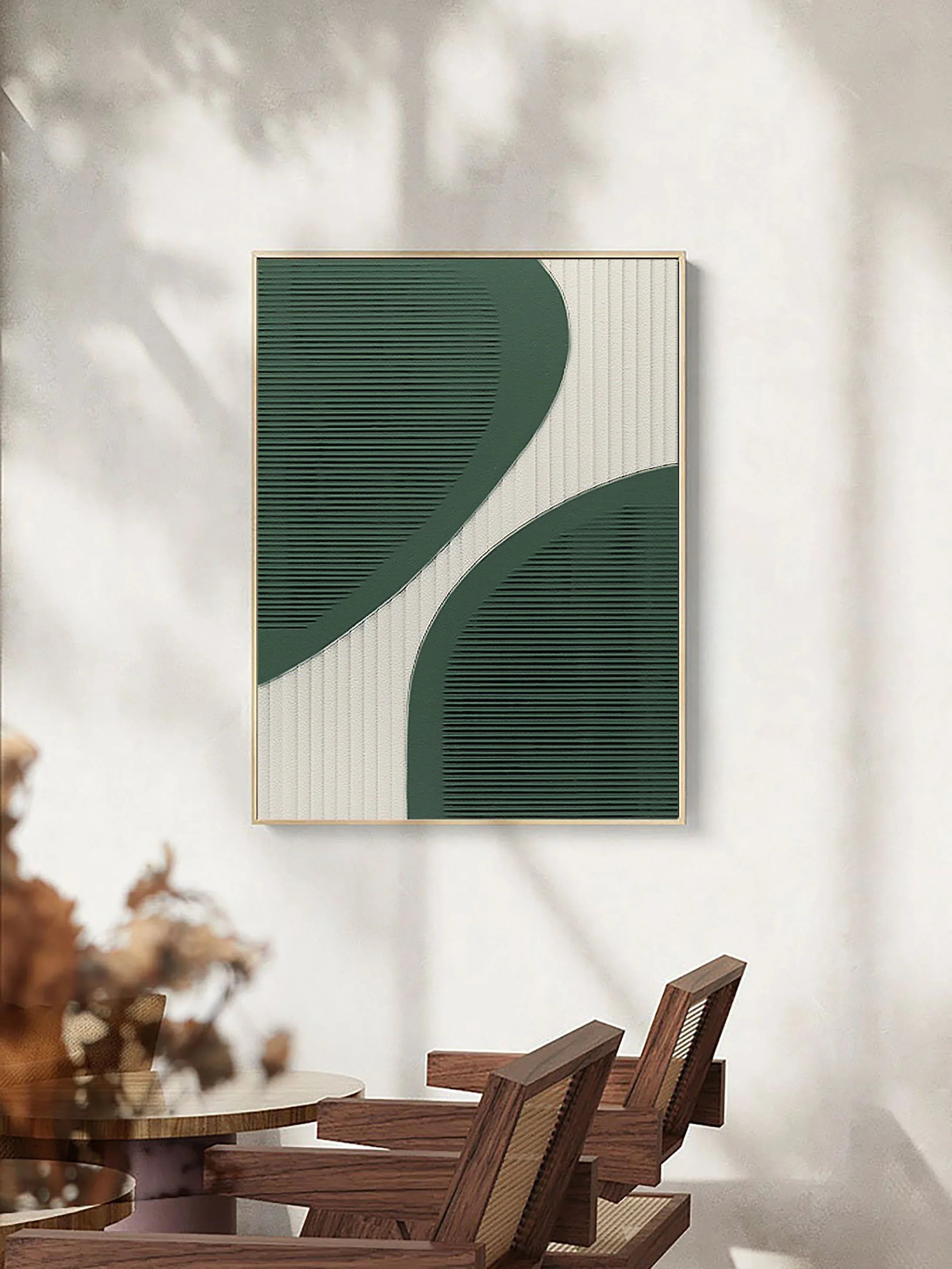 Curved Harmony-Modern Minimalist Green and White Curved Geometric Abstract Wall Art - artextured