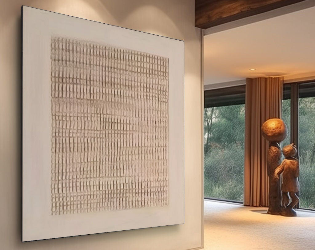 Earth Grid Echo-Hand Drawn Vertical Stripe Texture Geometric Abstract Wall Art