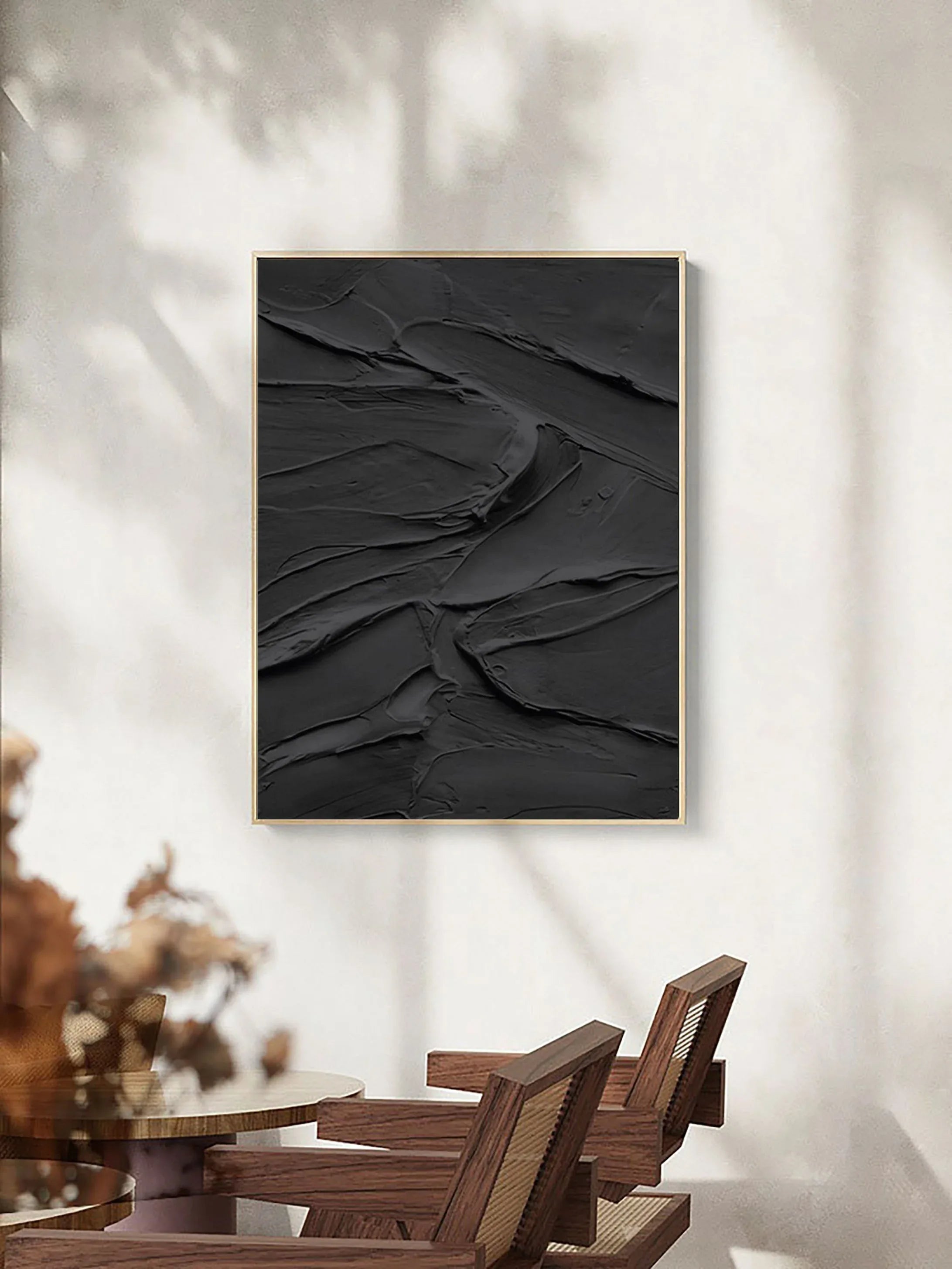 Midnight Layers-Modern Minimalist Home Black Abstract Texture Wall Art - artextured