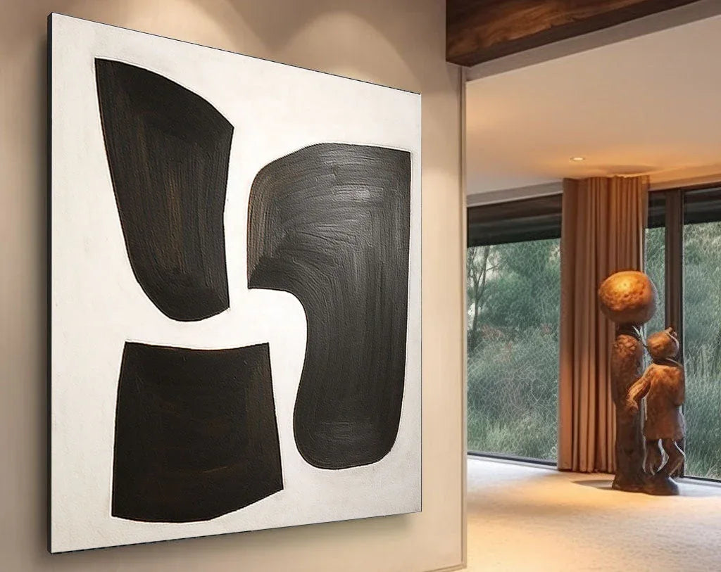 Monochrome Flow Wall Art-Modern Interior Design Minimalist Black and White Abstract Oil Painting - artextured