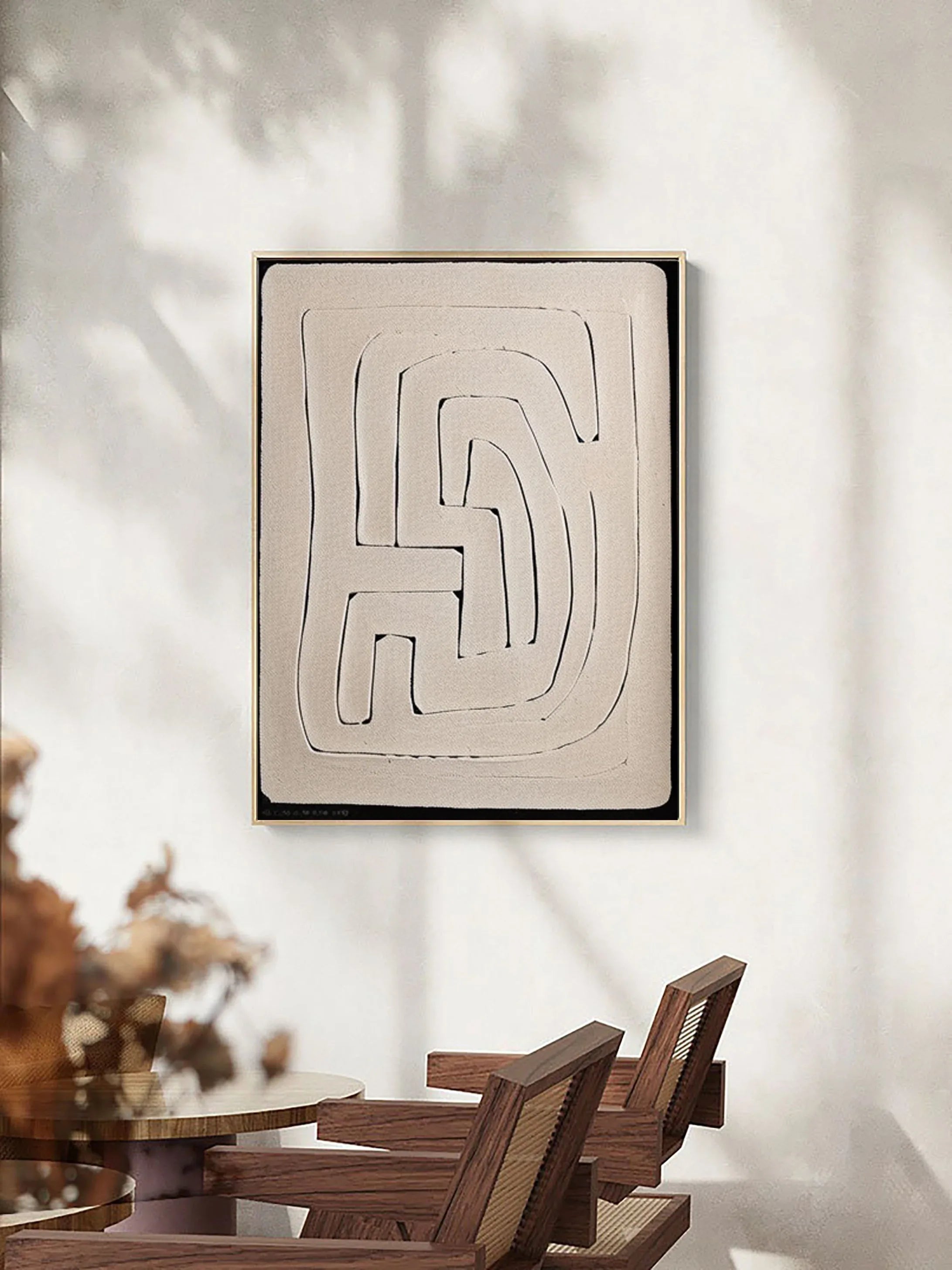 Texture Maze-Modern Hand Drawn Geometric Maze Wabi Sabi Abstract Wall Art - artextured