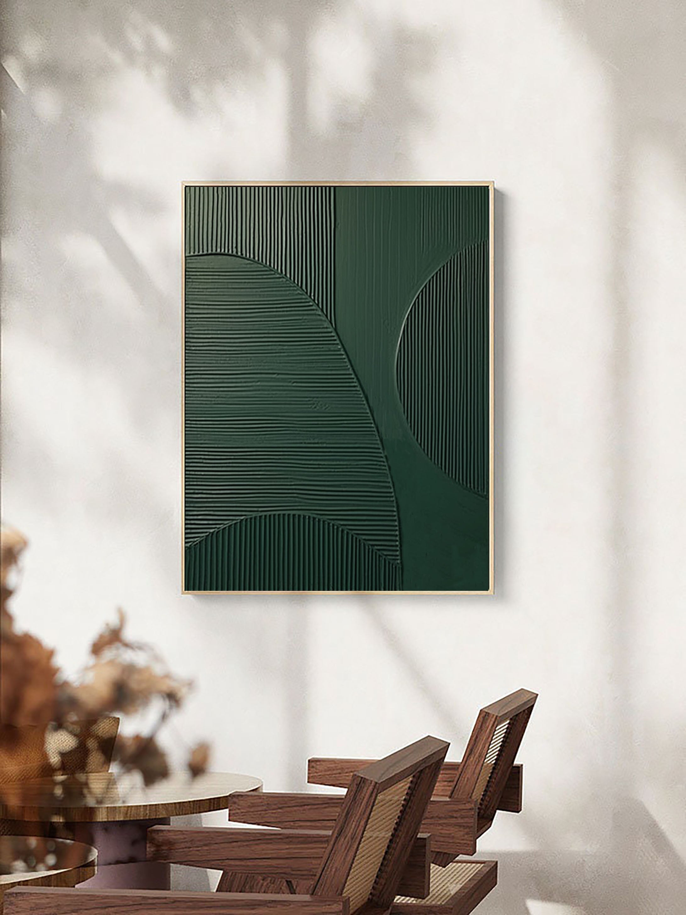 Emerald Balance: Textured Abstract Geometric Wall Art