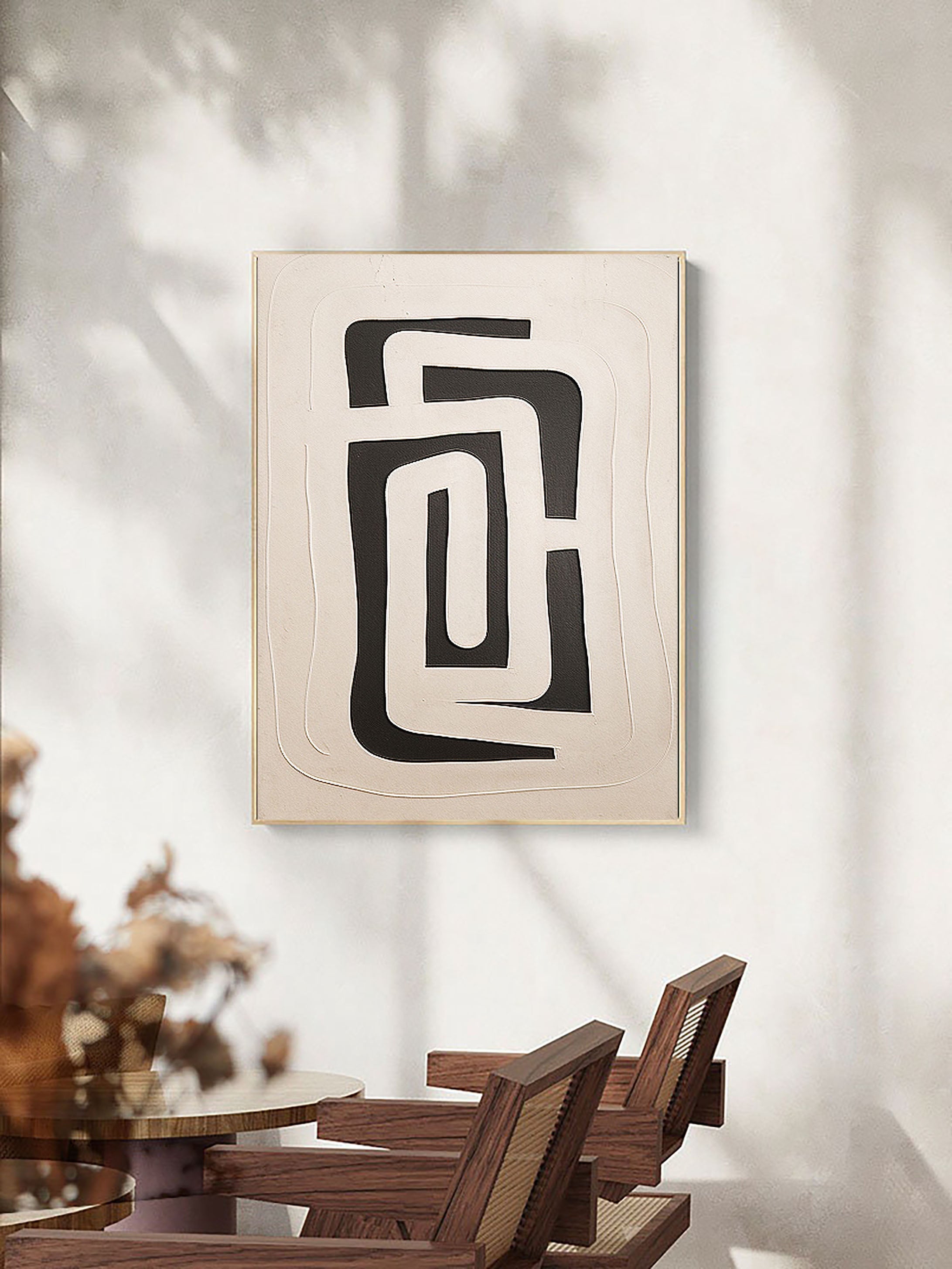 Dual Geometry-Modern Hand Drawn Geometric Black and White Wabi Sabi Abstract Wall Art