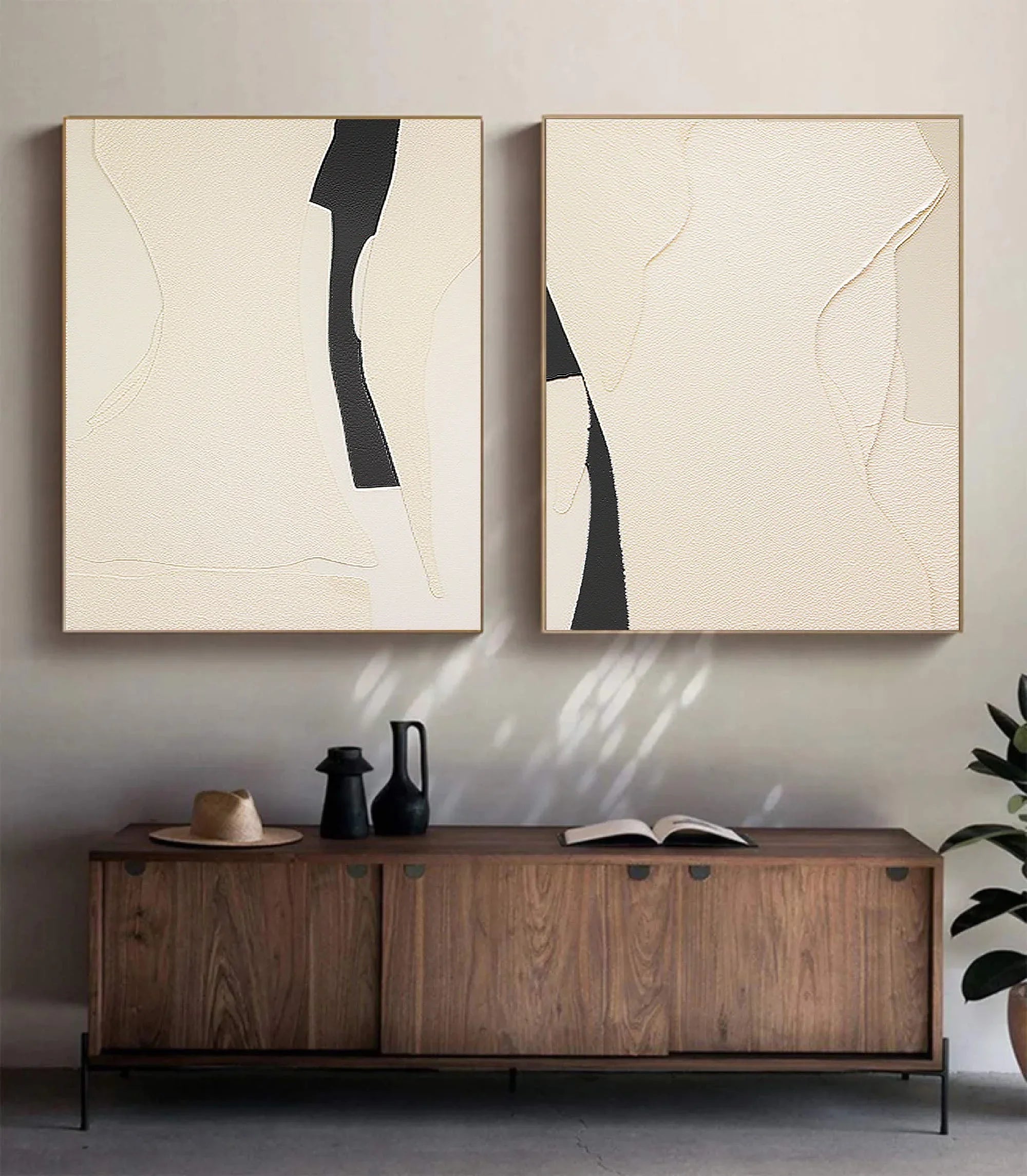 Modern Silhouettes SET OF 2-Minimalist Abstract Texture Symmetrical Wall Art - artextured
