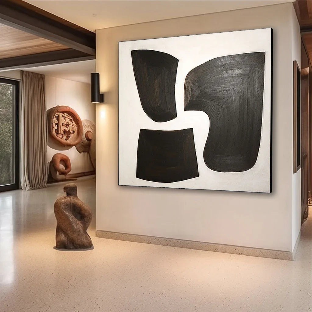 Monochrome Flow Wall Art-Modern Interior Design Minimalist Black and White Abstract Oil Painting - artextured