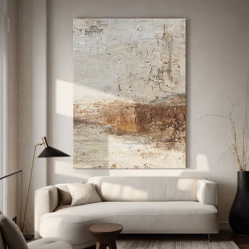 Echoes of Earth – Textured Neutral Abstract Wall Art in Warm Earth Tones#AB14031