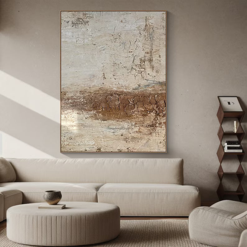Echoes of Earth – Textured Neutral Abstract Wall Art in Warm Earth Tones#AB14031