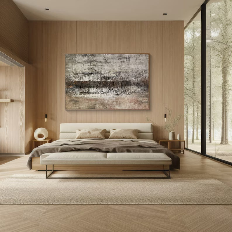 Weathered Silence – Textured Neutral Abstract Wall Art in Earthy Gray and Brown Tones#AB14030