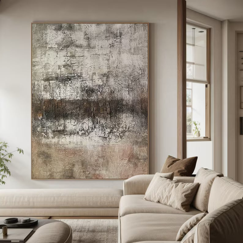 Weathered Silence – Textured Neutral Abstract Wall Art in Earthy Gray and Brown Tones#AB14030