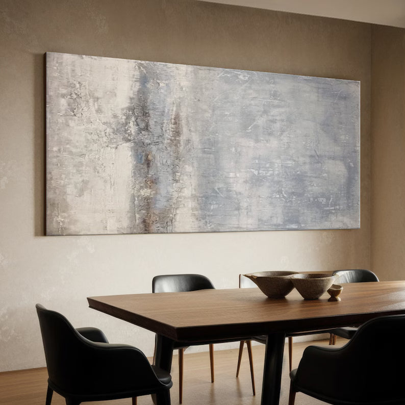 Silent Horizon – Neutral Blue Gray Abstract Wall Art with Soft Textured Finish#AB14029