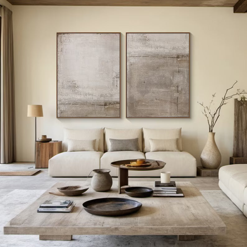 Soft Silence – Neutral Textured Abstract Wall Art Set of 2#AB14028