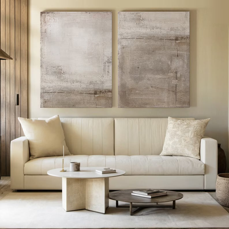 Soft Silence – Neutral Textured Abstract Wall Art Set of 2#AB14028