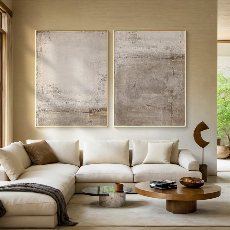 Soft Silence – Neutral Textured Abstract Wall Art Set of 2#AB14028