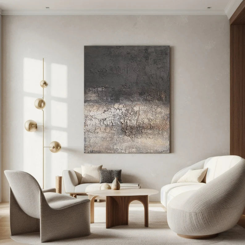 Burnt Horizon – Dark Textured Abstract Wall Art with Cracked Earth Effect#AB14025
