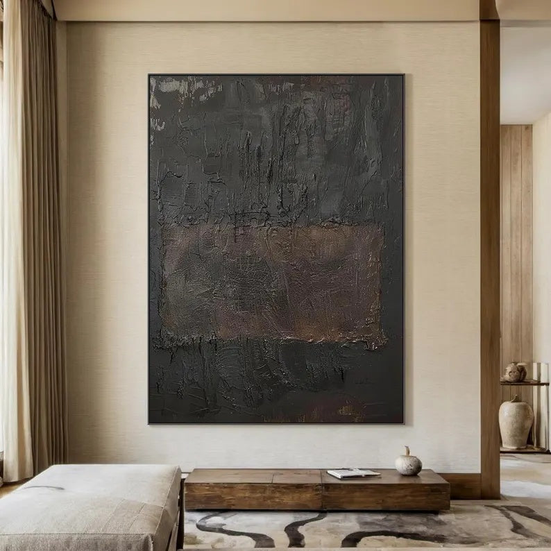 Obsidian Field – Dark Minimalist Textured Abstract Wall Art#AB14024