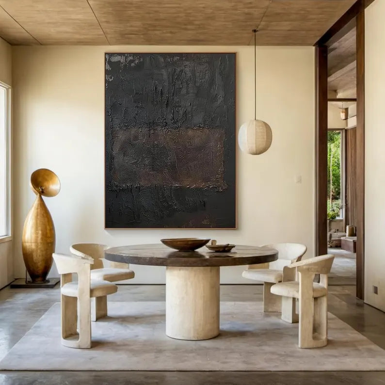 Obsidian Field – Dark Minimalist Textured Abstract Wall Art#AB14024