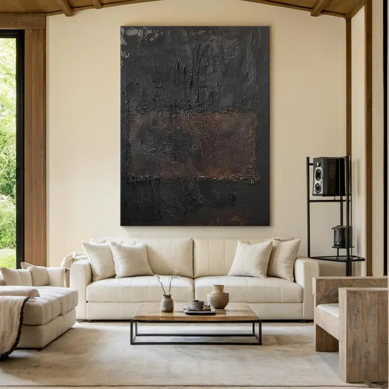 Obsidian Field – Dark Minimalist Textured Abstract Wall Art#AB14024