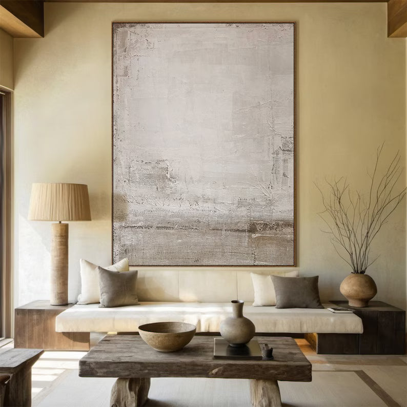 Quiet Light – Minimalist Neutral Textured Abstract Wall Art in Soft Beige and Ivory#AB14023