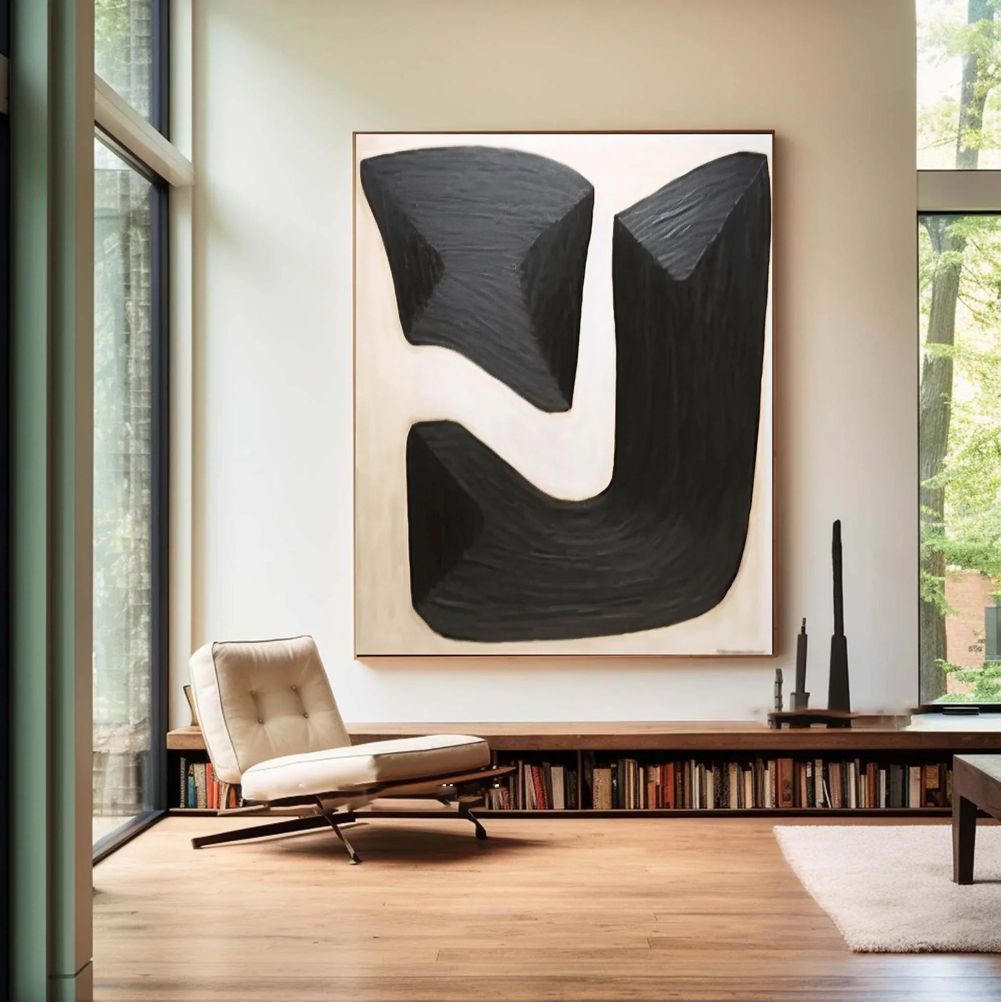 Monumental Shapes Canvas Art-Geometric Black and White Block Tension Abstract Wall Art - artextured