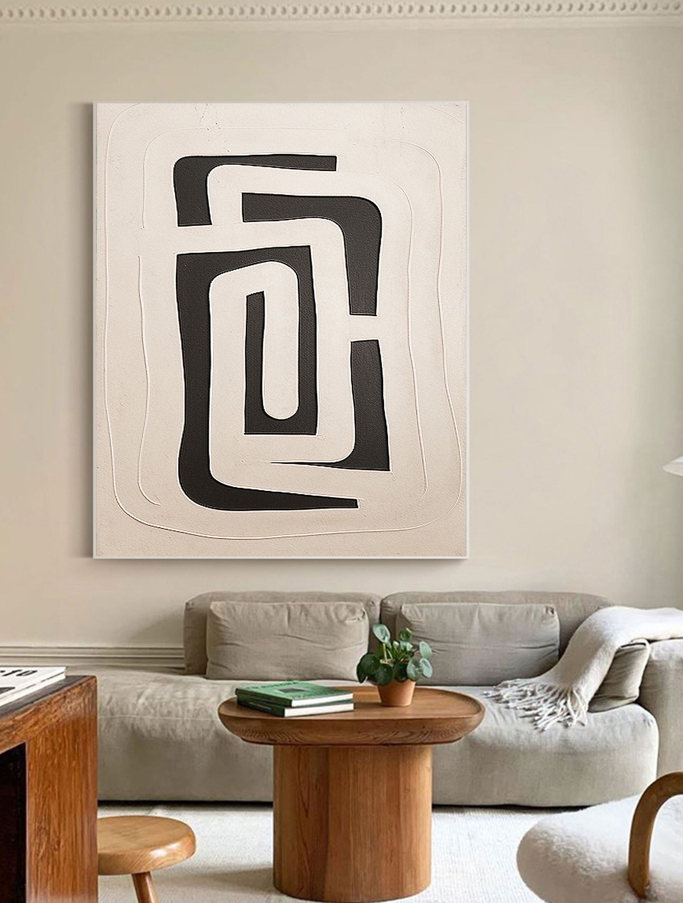 Dual Geometry-Modern Hand Drawn Geometric Black and White Wabi Sabi Abstract Wall Art