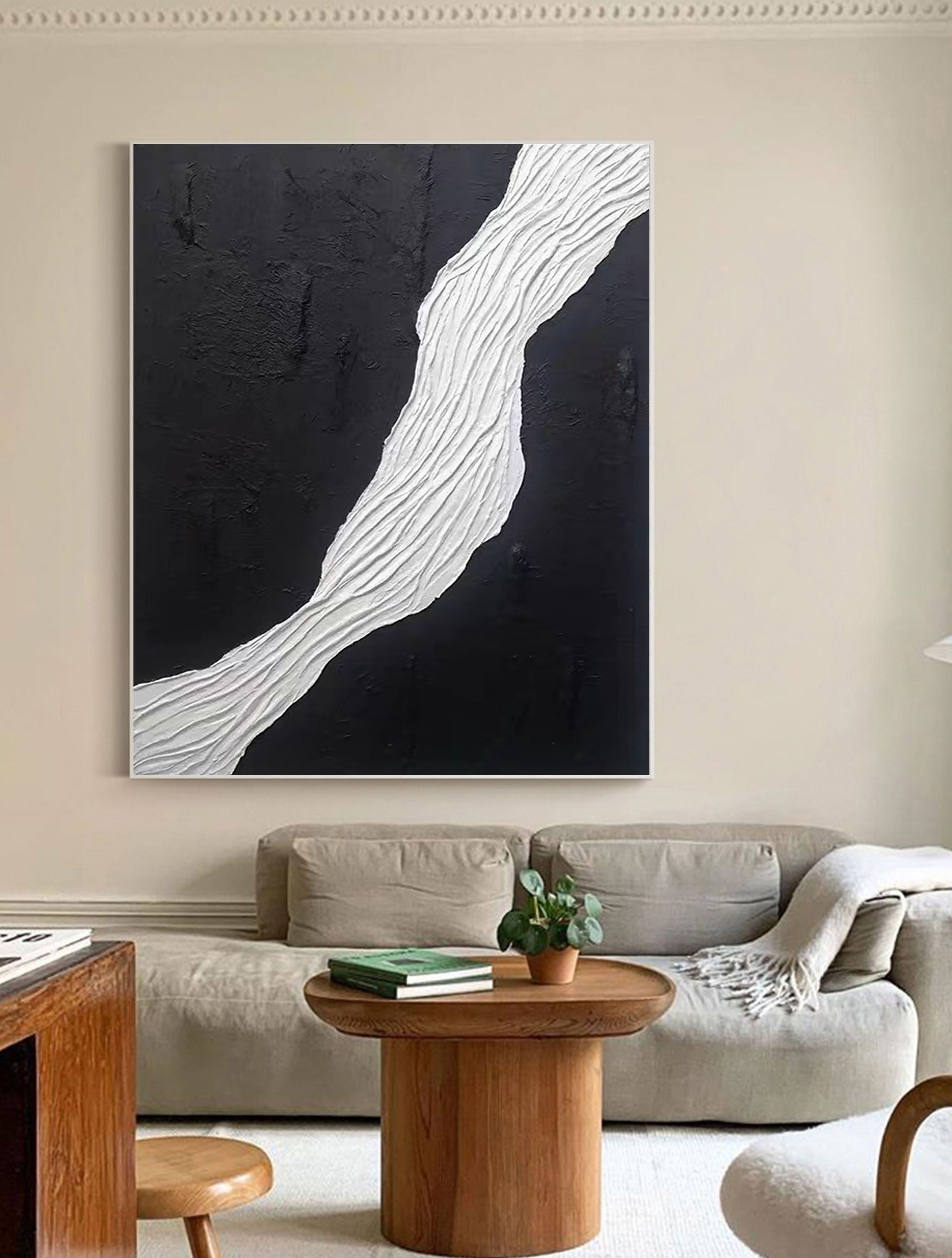 Divided Harmony: Black and White Textured Canvas