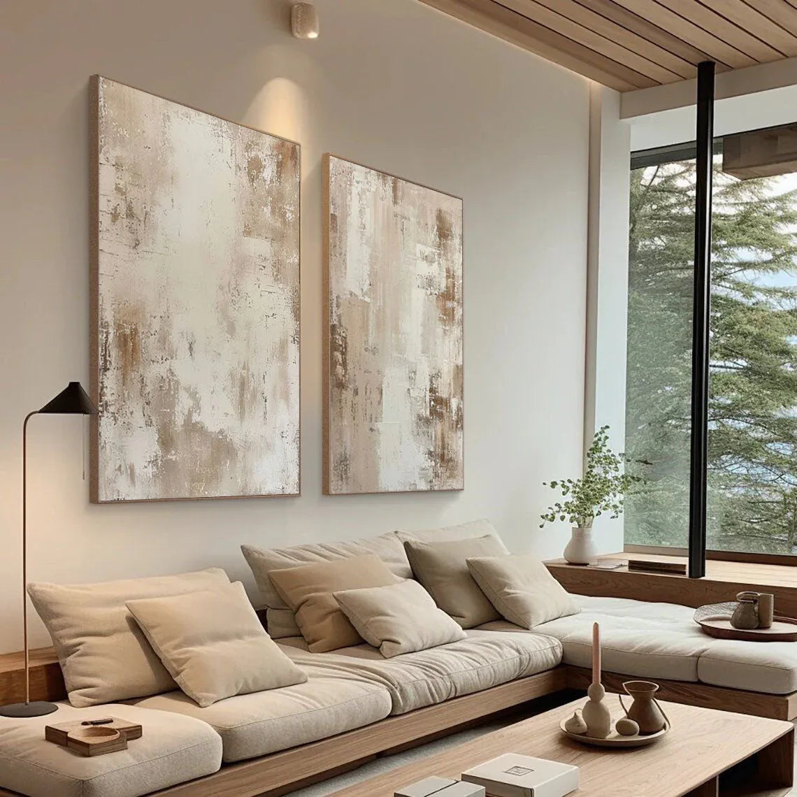 Earthly Elegance SET OF 2-Modern Interior Design Vertical Brown Abstract Textured Wall Art - artextured