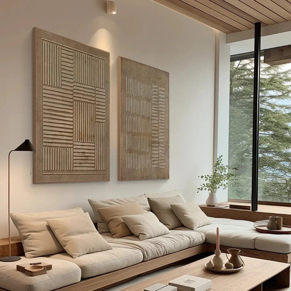 Linear Harmony SET OF 2-Handmade Geometric Vertical and Horizontal Stripes Texture Abstract Wall Art - artextured