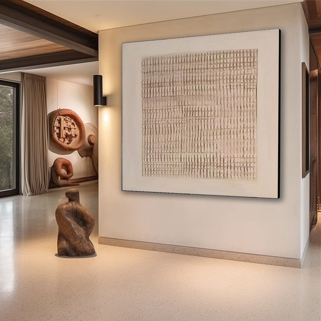 Earth Grid Echo-Hand Drawn Vertical Stripe Texture Geometric Abstract Wall Art