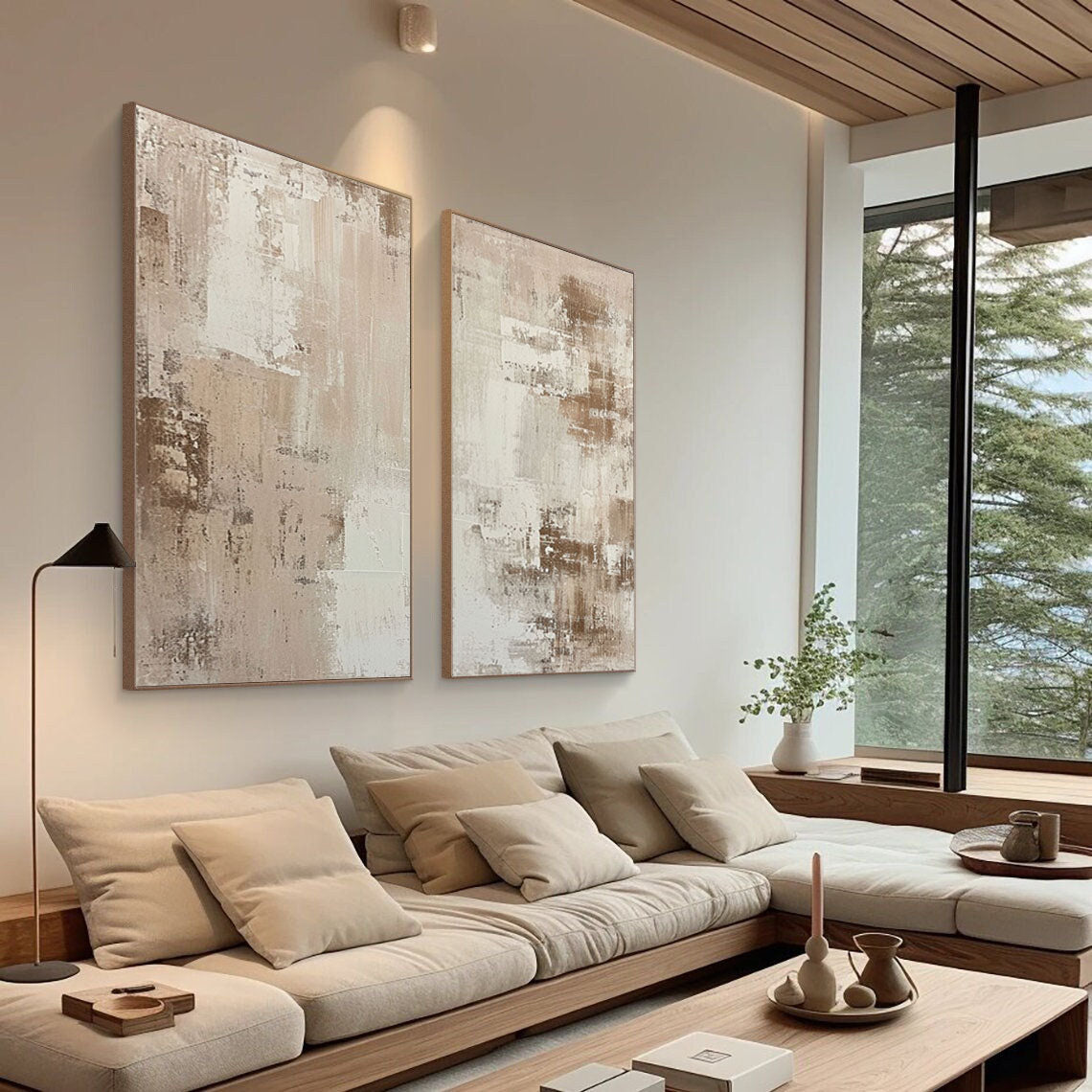Abstract Elegance: Neutral Textured Canvas Set SET OF 2