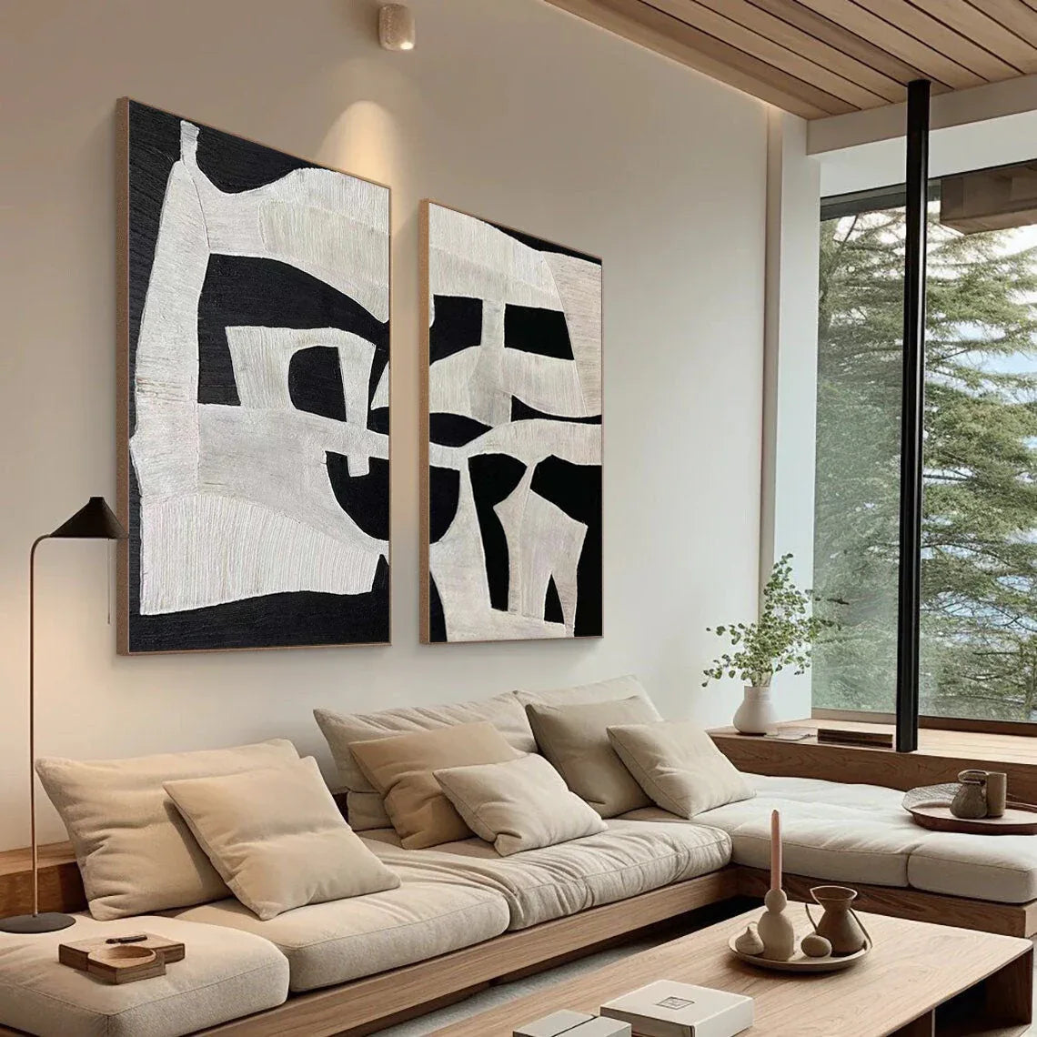 Modern Black and White Abstract Textured Canvas Art - Set of 2 - artextured