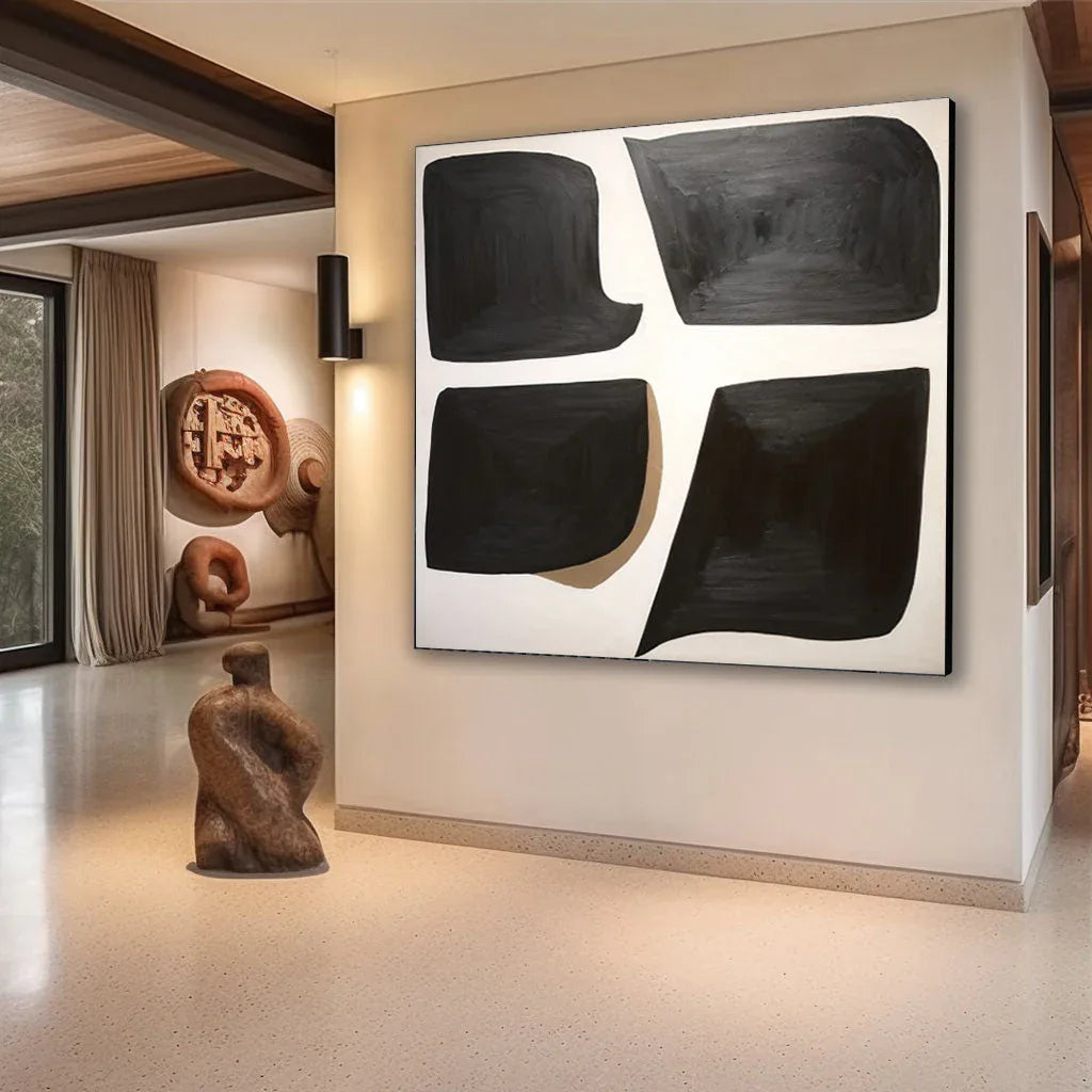 Abstract Balance Wall Art-Minimalist Black and White Geometric Balance Abstract Oil Painting - artextured