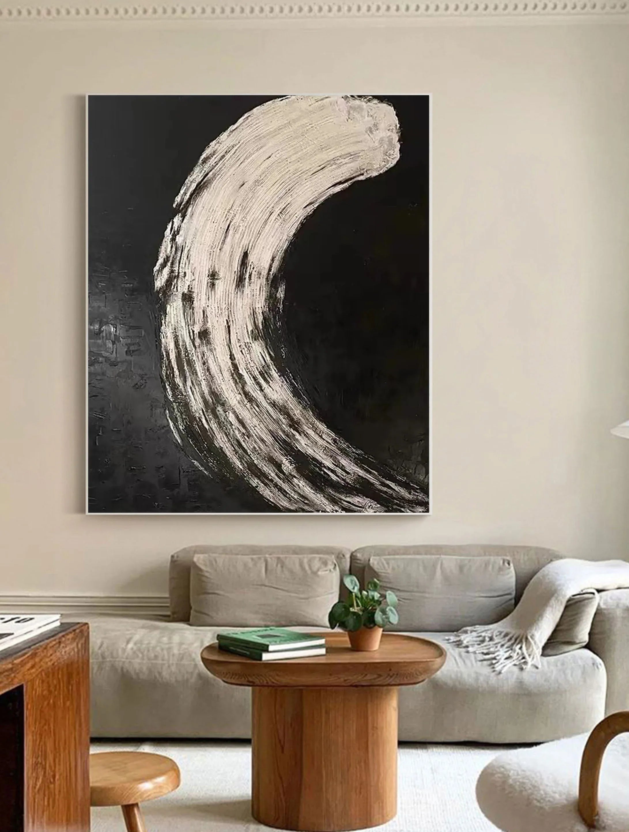 Eclipse Flow-Modern Minimalist Abstract Black and White Curved Texture Wall Art - artextured