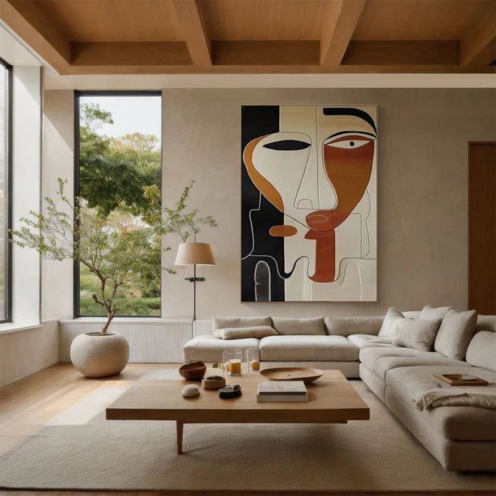 Abstract Face Textured Oil Painting - Modern Minimalist Wall Art