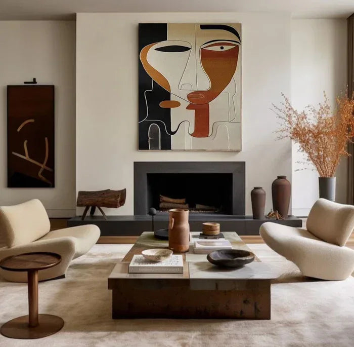 Abstract Face Textured Oil Painting - Modern Minimalist Wall Art - artextured