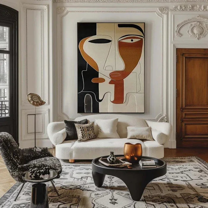 Abstract Face Textured Oil Painting - Modern Minimalist Wall Art - artextured