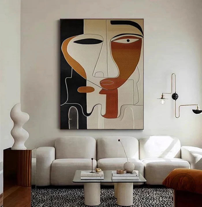 Abstract Face Textured Oil Painting - Modern Minimalist Wall Art