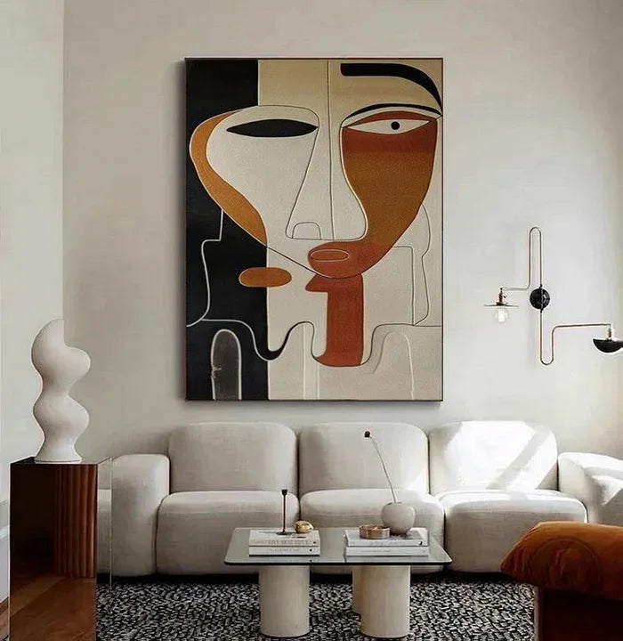 Abstract Face Textured Oil Painting - Modern Minimalist Wall Art - artextured