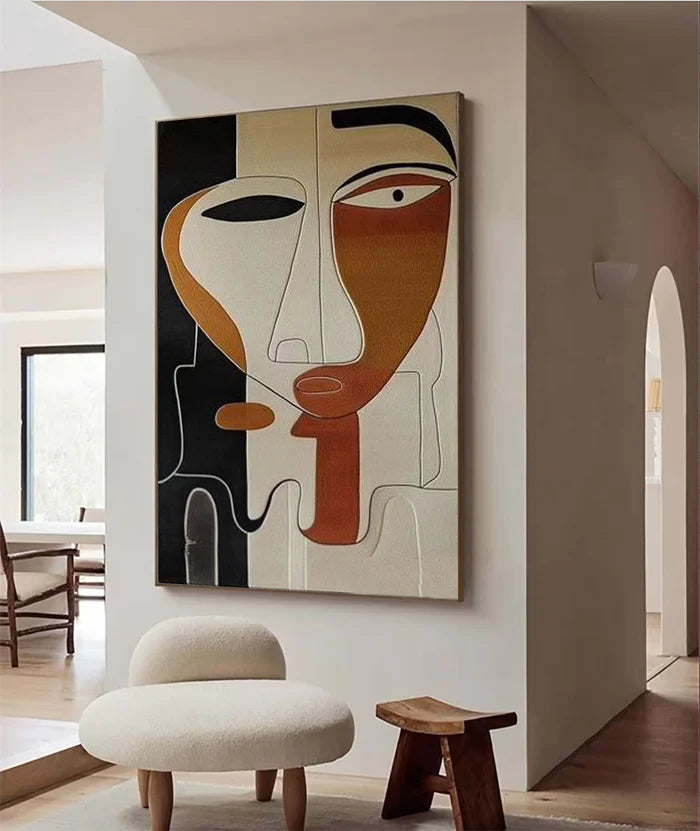 Abstract Face Textured Oil Painting - Modern Minimalist Wall Art