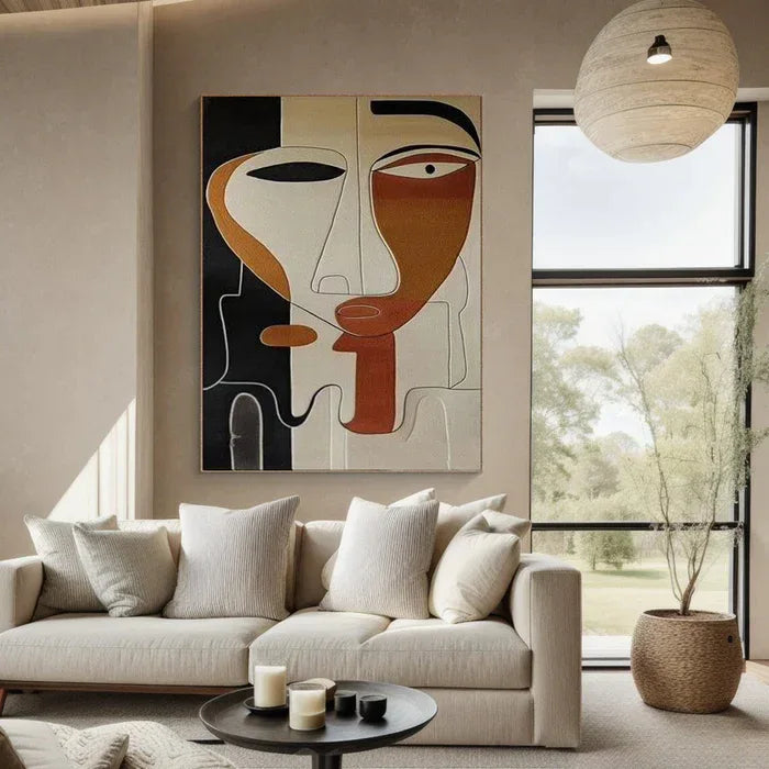 Abstract Face Textured Oil Painting - Modern Minimalist Wall Art - artextured