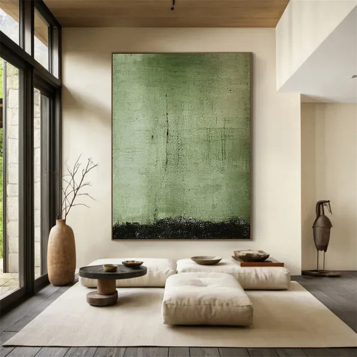 Abstract Green Wall Art – Modern Minimalist Textured Canvas#AB051807