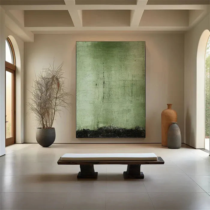 Abstract Green Wall Art – Modern Minimalist Textured Canvas#AB051807