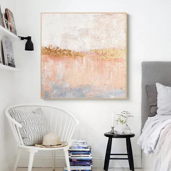 Golden Horizon Canvas Art-Hand Drawn Color Texture Abstract Oil Painting Wall Art - artextured