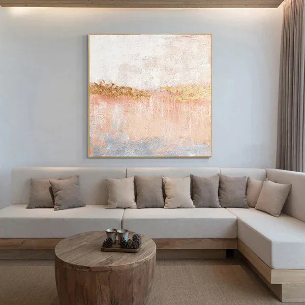 Golden Horizon Canvas Art-Hand Drawn Color Texture Abstract Oil Painting Wall Art - artextured